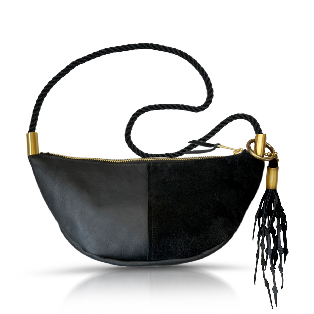 Sling Bag // in Black Leather Summer Night Black Short Crossbody (40”) Add a Matching Seaweed Tassel (save $10)