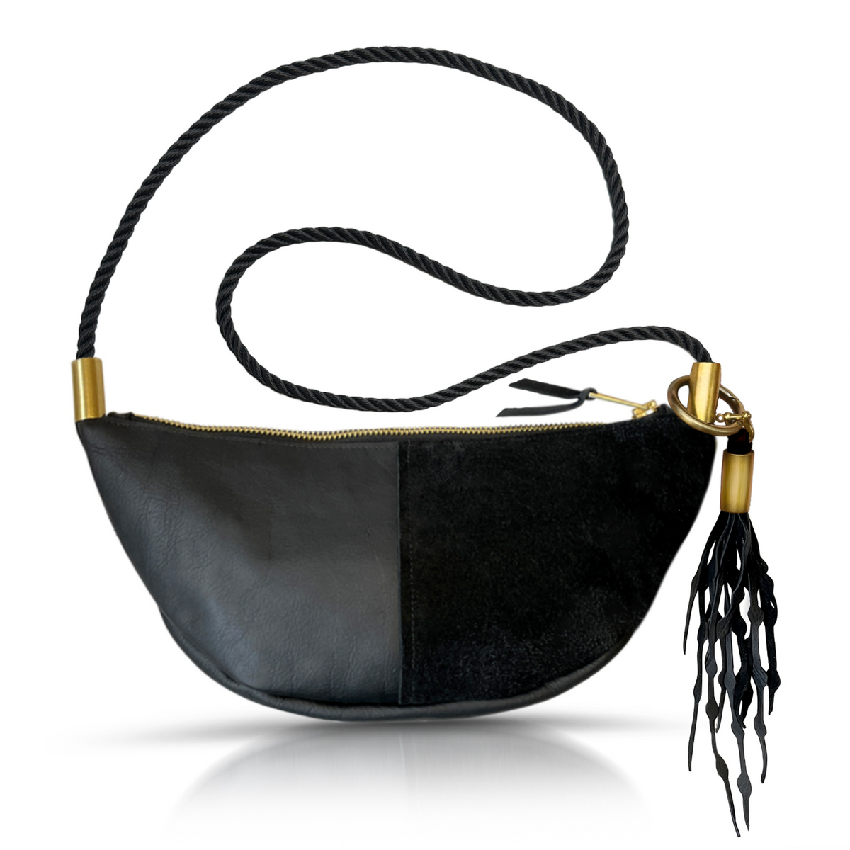 Sling Bag // in Black Leather Summer Night Black Custom Length Add a Matching Seaweed Tassel (save $10)