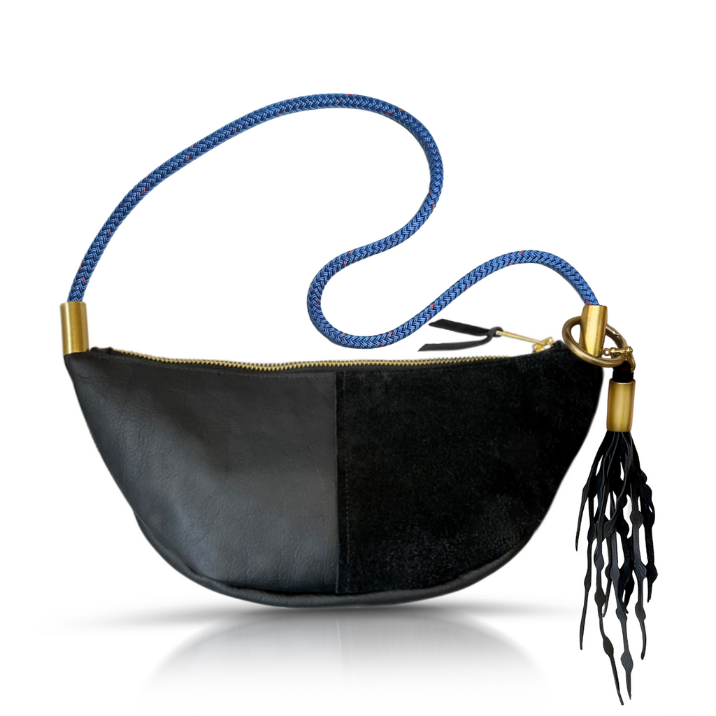 Sling Bag // in Black Leather Long Shoulder (35”) Add a Matching Seaweed Tassel (save $10)