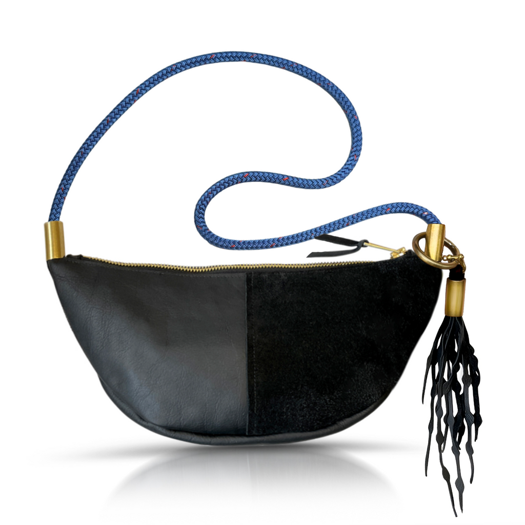 Sling Bag // in Black Leather Short Crossbody (40”) Add a Matching Seaweed Tassel (save $10)