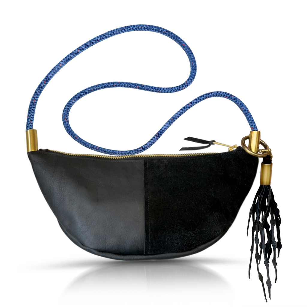 Sling Bag // in Black Leather Custom Length Add a Matching Seaweed Tassel (save $10)