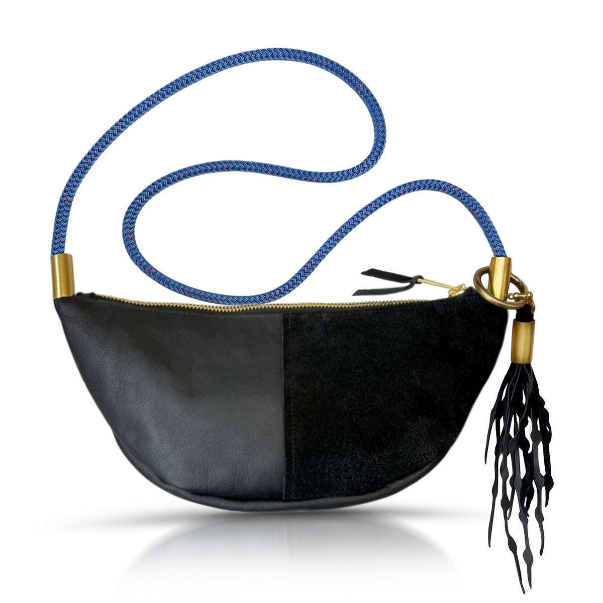 Sling Bag // in Black Leather Custom Length Add a Matching Seaweed Tassel (save $10)