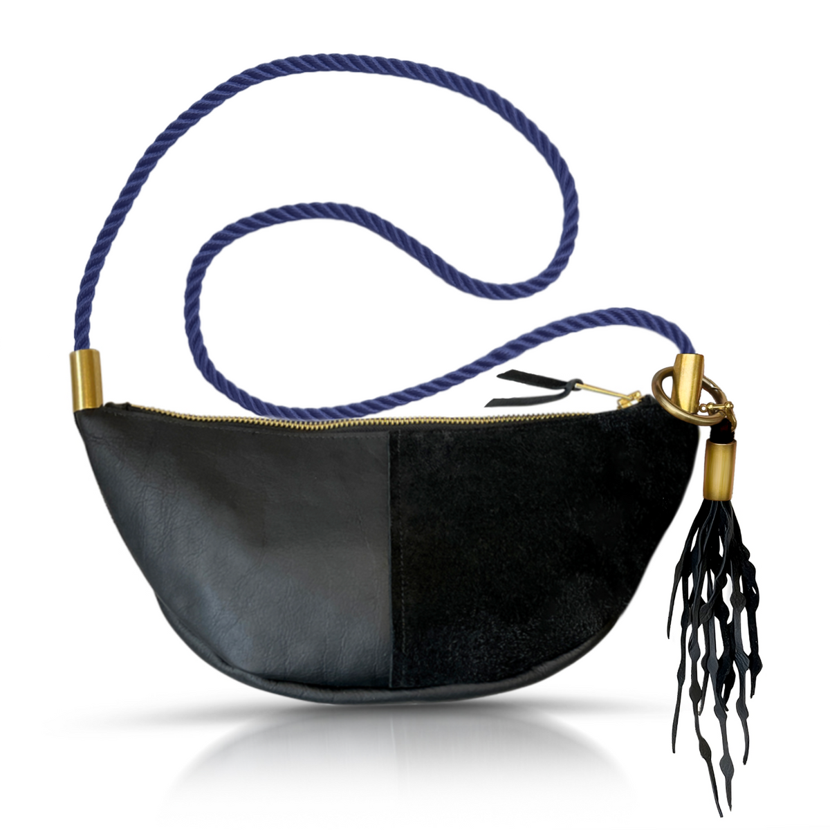 Sling Bag // in Black Leather New England Navy Custom Length Add a Matching Seaweed Tassel (save $10)