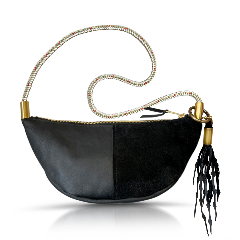 Sling Bag // in Black Leather Oyster Shell Gold Short Crossbody (40”) Add a Matching Seaweed Tassel (save $10)
