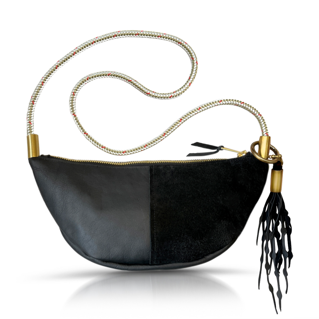 Sling Bag // in Black Leather Oyster Shell Gold Custom Length Add a Matching Seaweed Tassel (save $10)