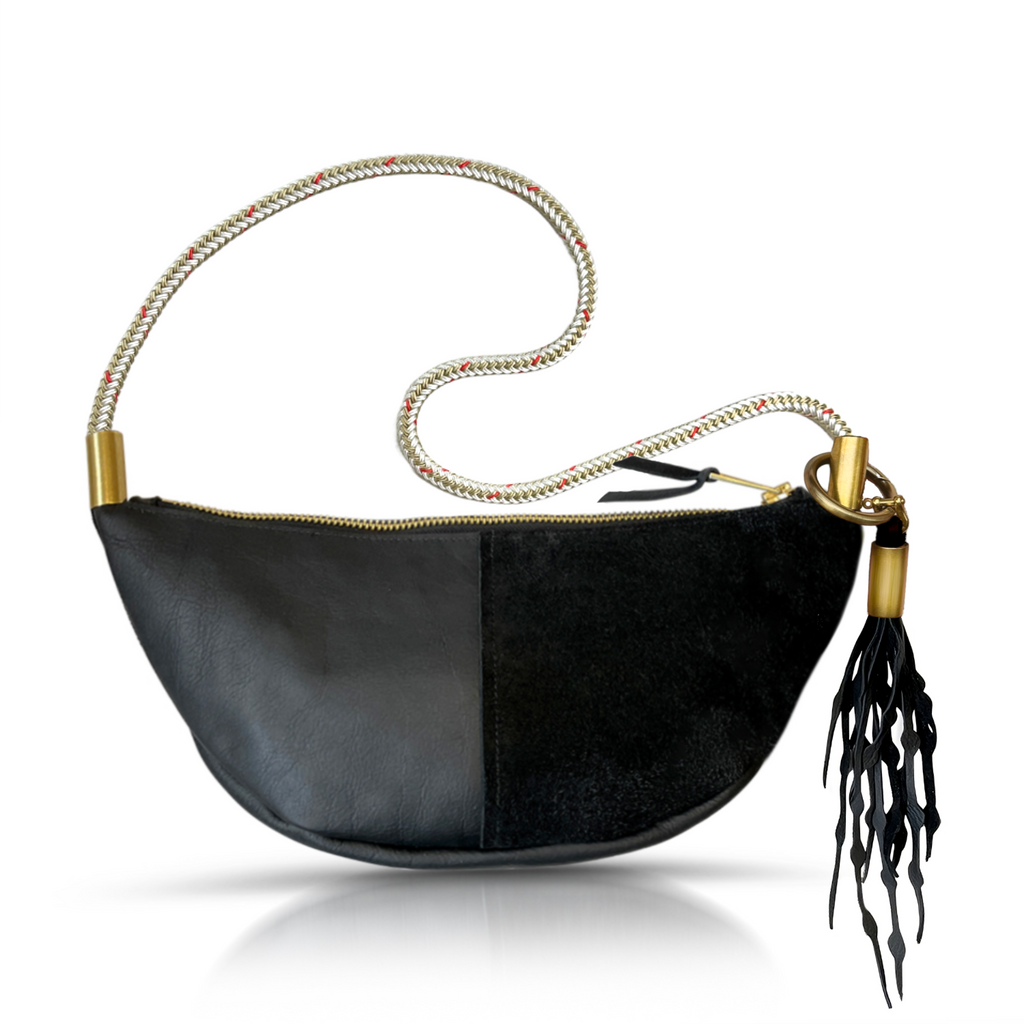 Sling Bag // in Black Leather Oyster Shell Gold Long Shoulder (35”) Add a Matching Seaweed Tassel (save $10)