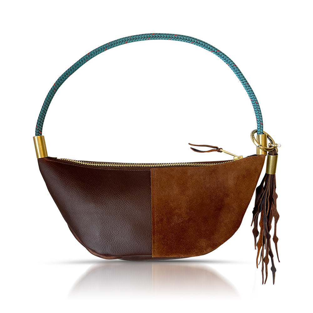 Sling Bag // in Brown Leather Seaside Teal Short Shoulder (25”) Add a Matching Seaweed Tassel (save $10)
