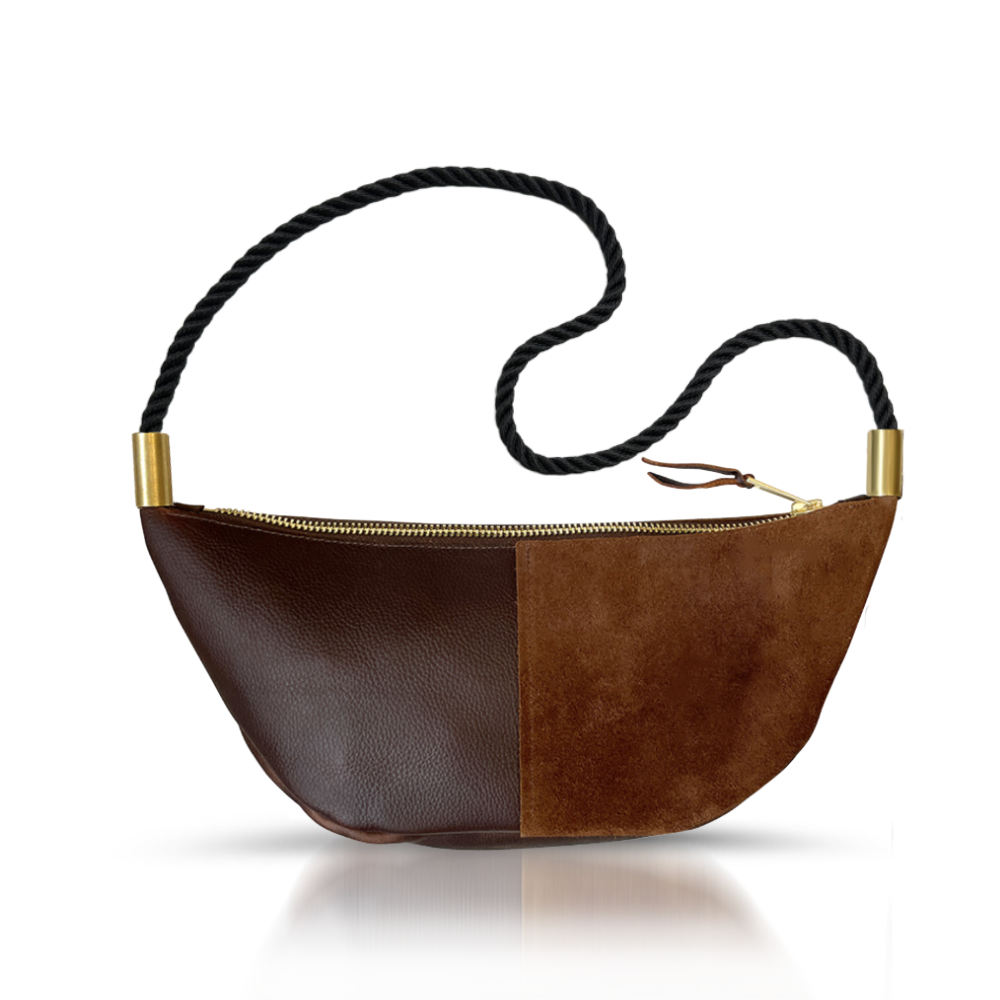 Sling Bag // in Brown Leather Summer Night Black Long Shoulder (35”) Handbag Only