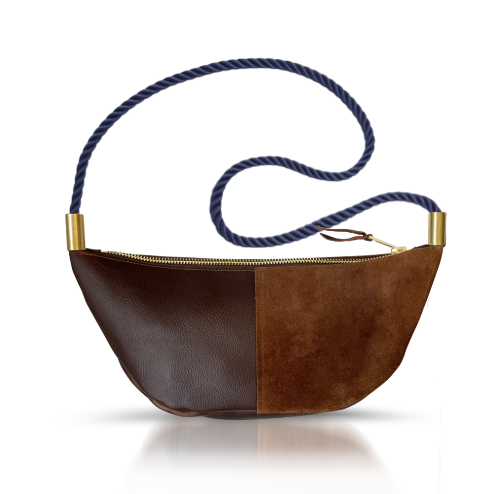 Sling Bag // in Brown Leather New England Navy Short Crossbody (40”) Handbag Only