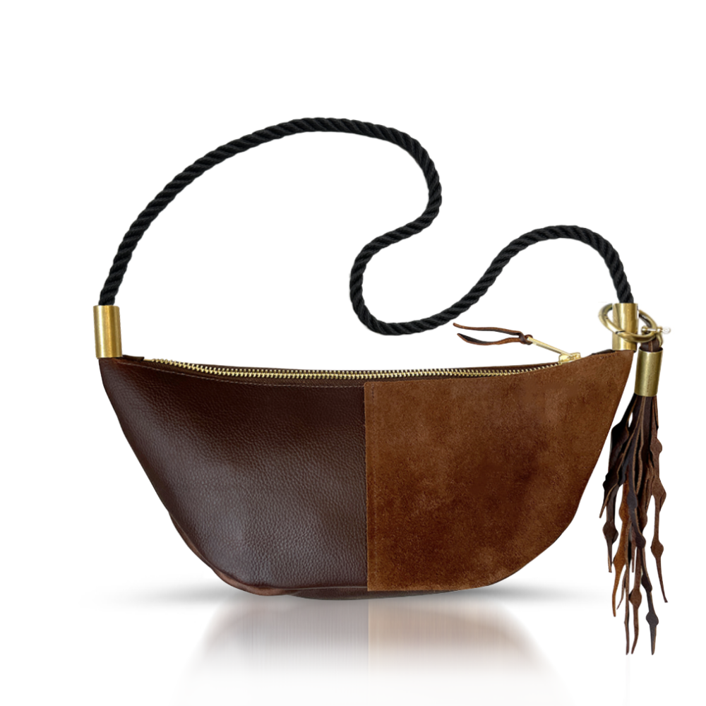 Sling Bag // in Brown Leather Summer Night Black Long Shoulder (35”) Add a Matching Seaweed Tassel (save $10)