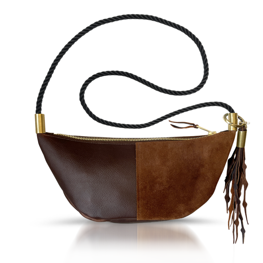 Sling Bag // in Brown Leather Summer Night Black Custom Length Add a Matching Seaweed Tassel (save $10)