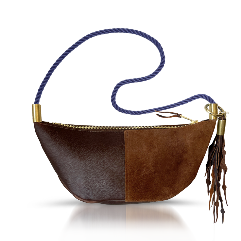 Sling Bag // in Brown Leather New England Navy Long Shoulder (35”) Add a Matching Seaweed Tassel (save $10)
