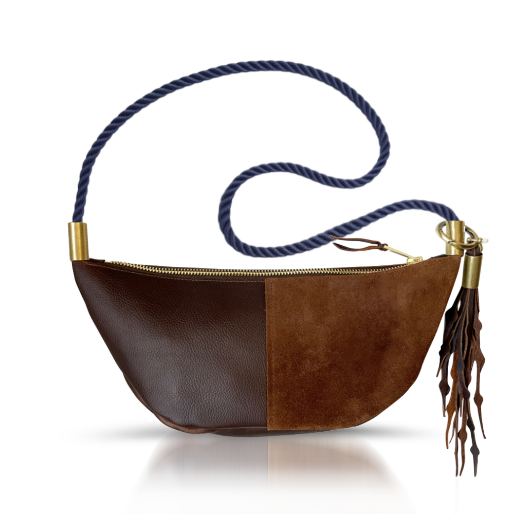 Sling Bag // in Brown Leather New England Navy Short Crossbody (40”) Add a Matching Seaweed Tassel (save $10)