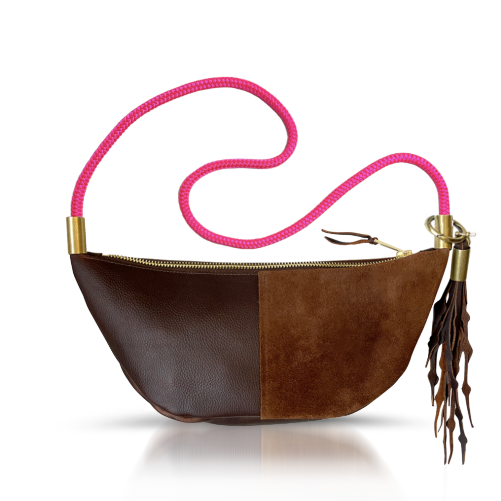 Sling Bag // in Brown Leather Neon Pink Short Crossbody (40”) Add a Matching Seaweed Tassel (save $10)