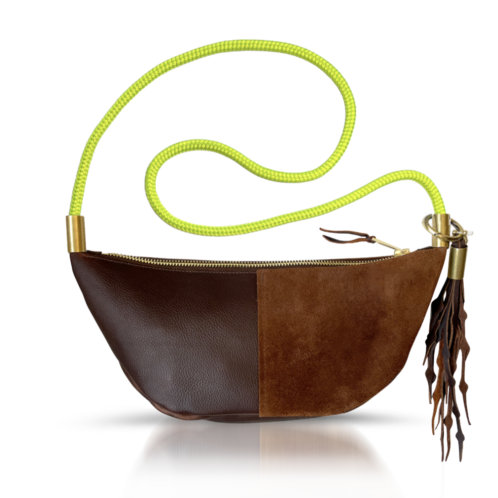 Sling Bag // in Brown Leather Neon Yellow Custom Length Add a Matching Seaweed Tassel (save $10)