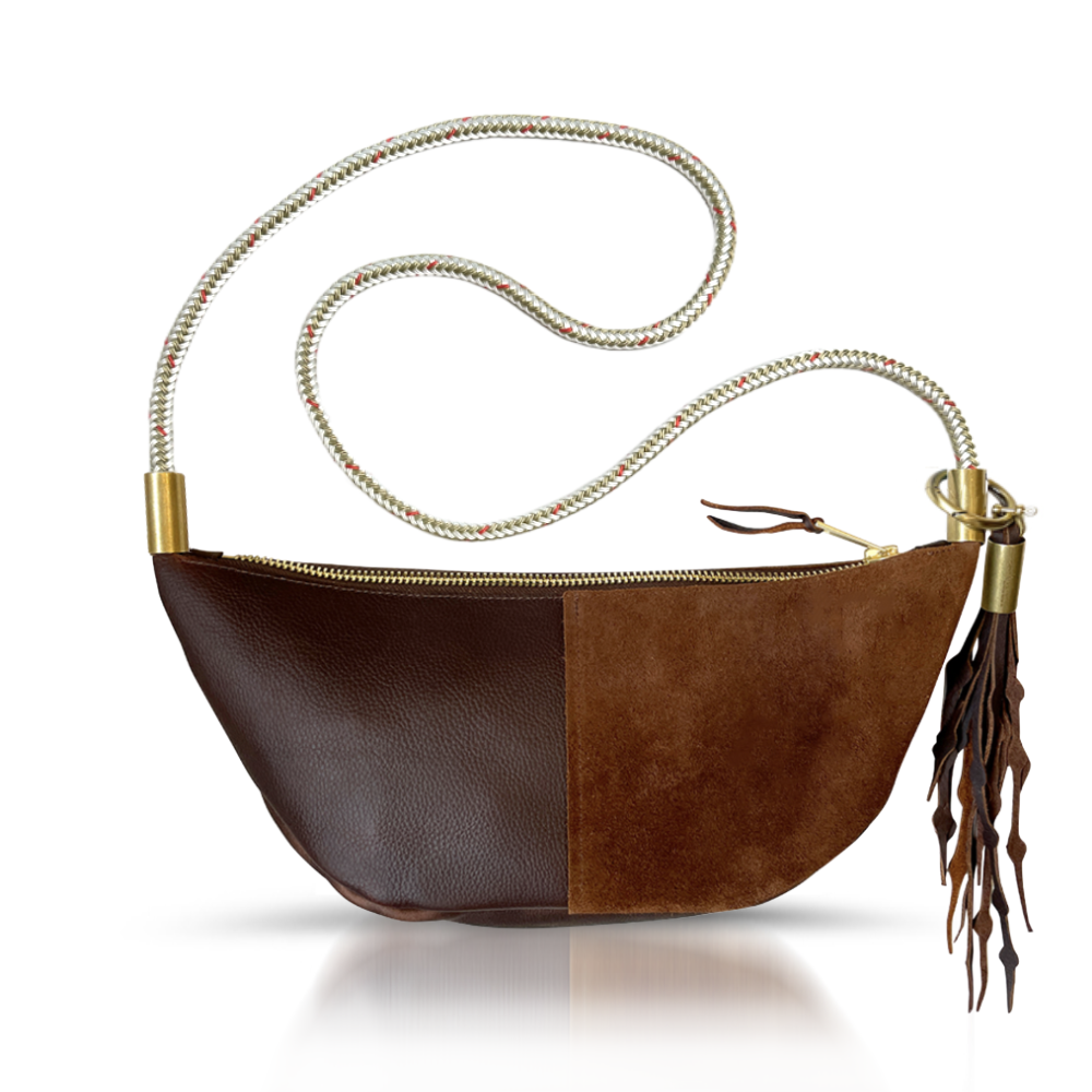 Sling Bag // in Brown Leather Oyster Shell Gold Custom Length Add a Matching Seaweed Tassel (save $10)
