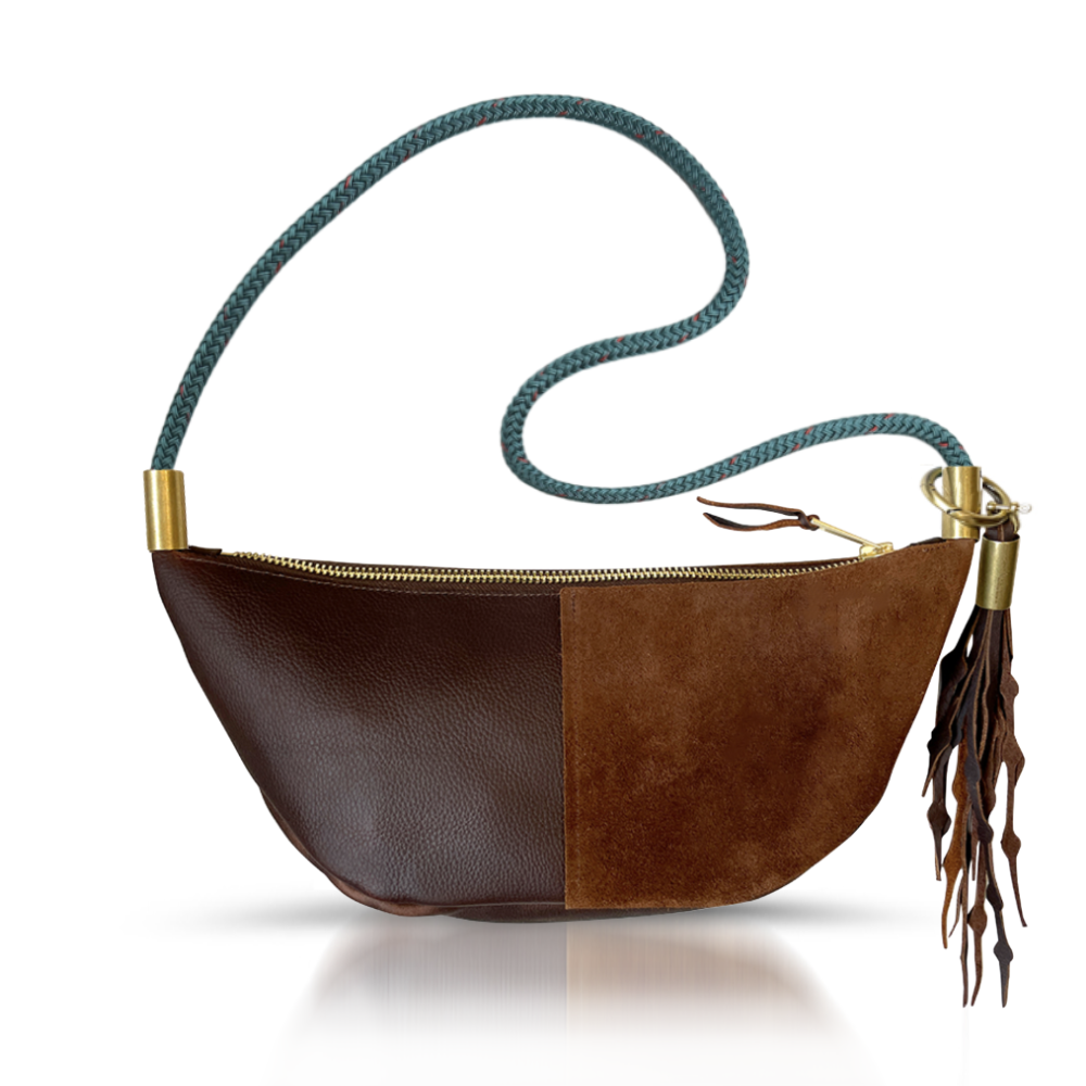 Sling Bag // in Brown Leather Seaside Teal Short Crossbody (40”) Add a Matching Seaweed Tassel (save $10)