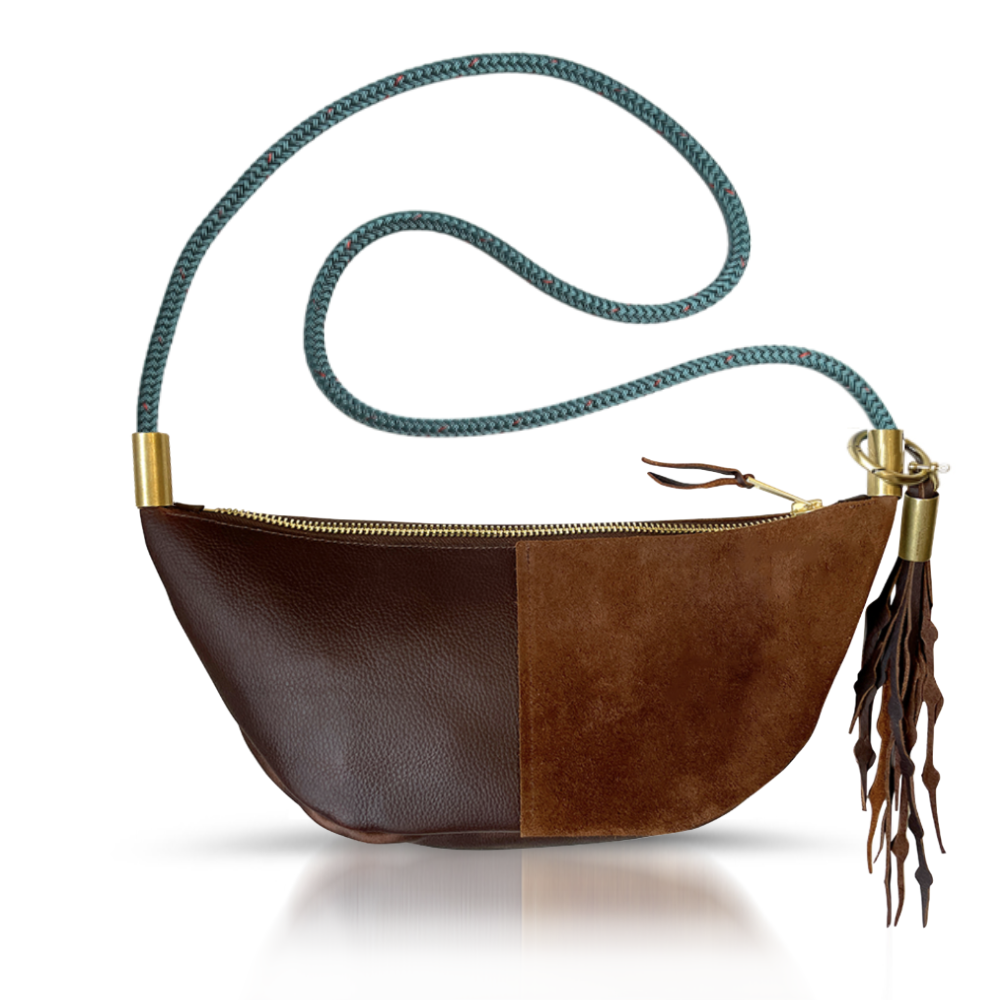Sling Bag // in Brown Leather Seaside Teal Custom Length Add a Matching Seaweed Tassel (save $10)