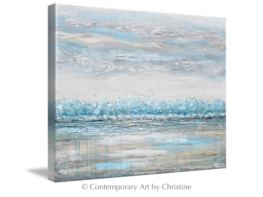"Peace and Calm" GICLEE PRINT Art Abstract Painting Landscape Teal Blue Aqua Grey Trees LARGE Canvas Wall Art Decor