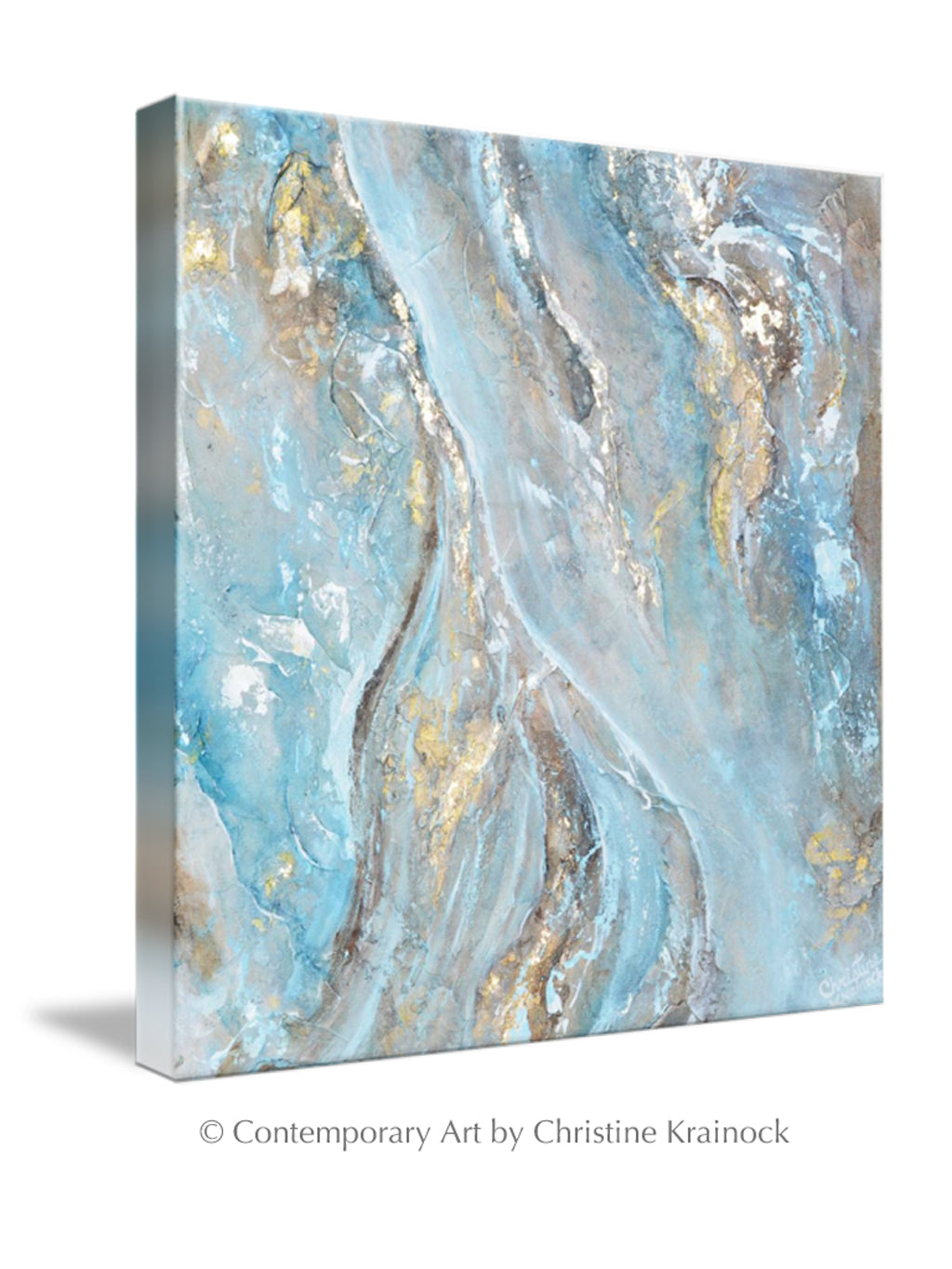 GICLEE PRINT Art Blue Brown White Abstract Painting Gold Leaf Coastal Wall Art Home Decor
