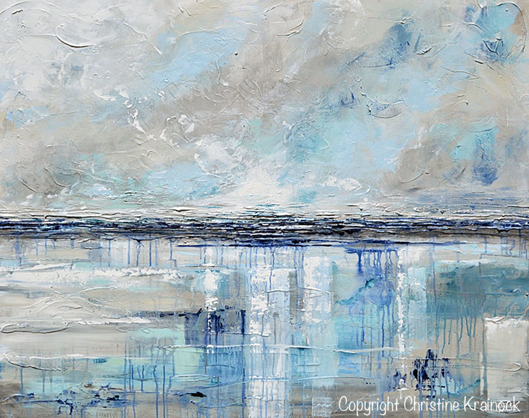 "Coastal Solitude" GICLEE PRINT Art Abstract Painting Beige Grey Light Blue Navy Beach Coastal Wall Art Home Decor