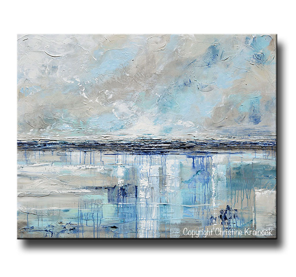 "Coastal Solitude" GICLEE PRINT Art Abstract Painting Beige Grey Light Blue Navy Beach Coastal Wall Art Home Decor