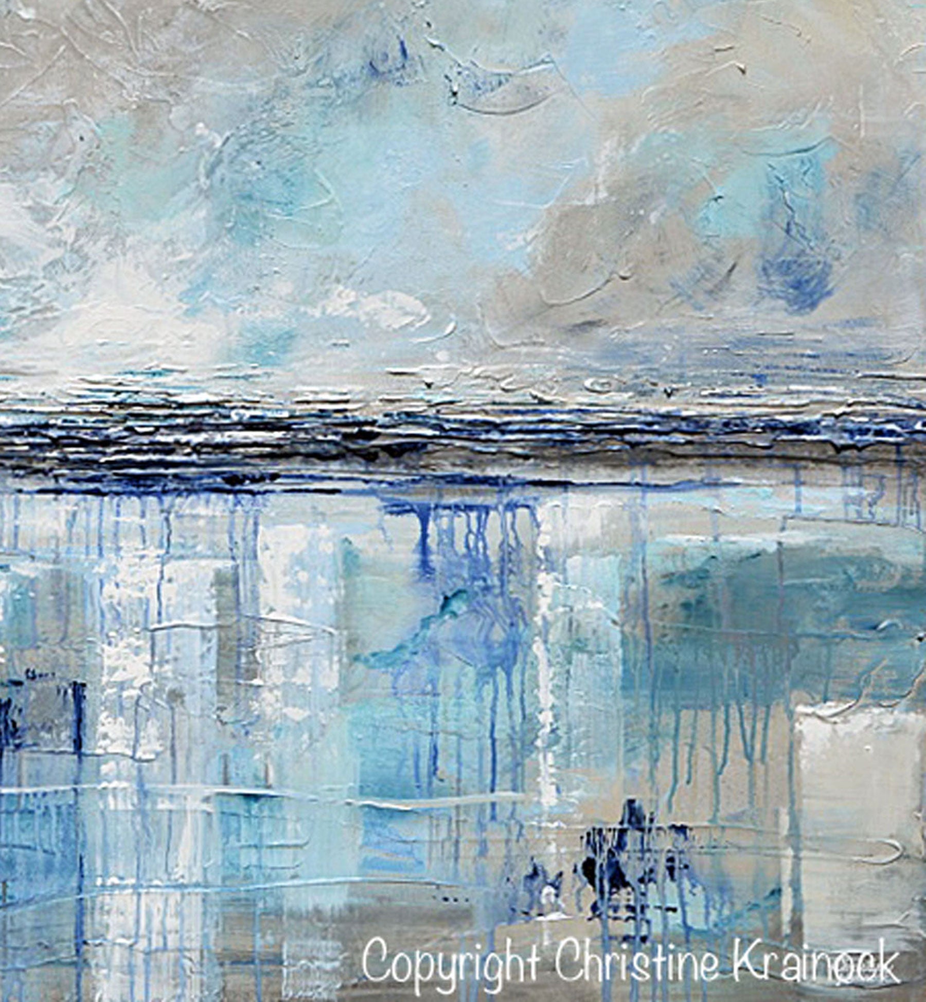 "Coastal Solitude" GICLEE PRINT Art Abstract Painting Beige Grey Light Blue Navy Beach Coastal Wall Art Home Decor