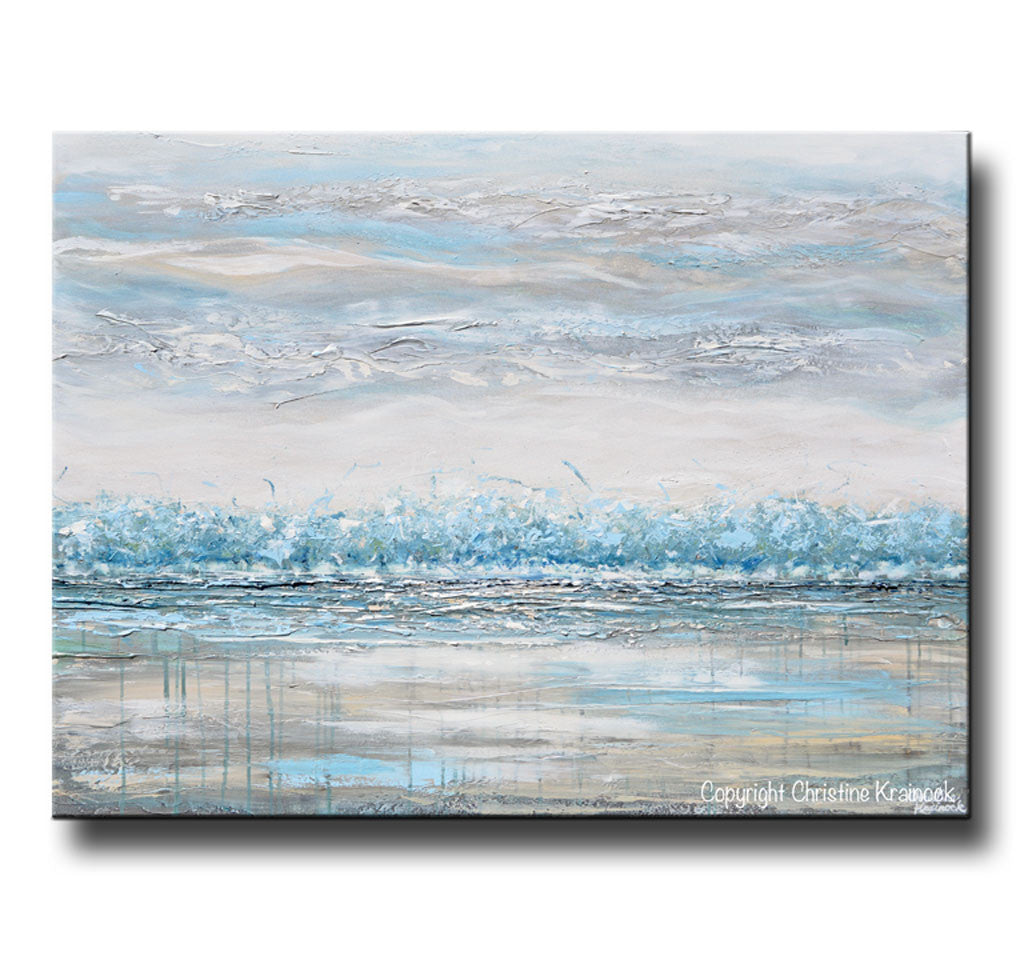 "Peace and Calm" GICLEE PRINT Art Abstract Painting Landscape Teal Blue Aqua Grey Trees LARGE Canvas Wall Art Decor