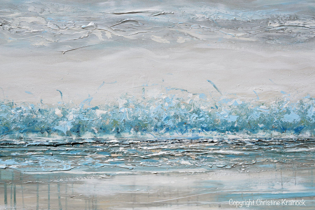 "Peace and Calm" GICLEE PRINT Art Abstract Painting Landscape Teal Blue Aqua Grey Trees LARGE Canvas Wall Art Decor