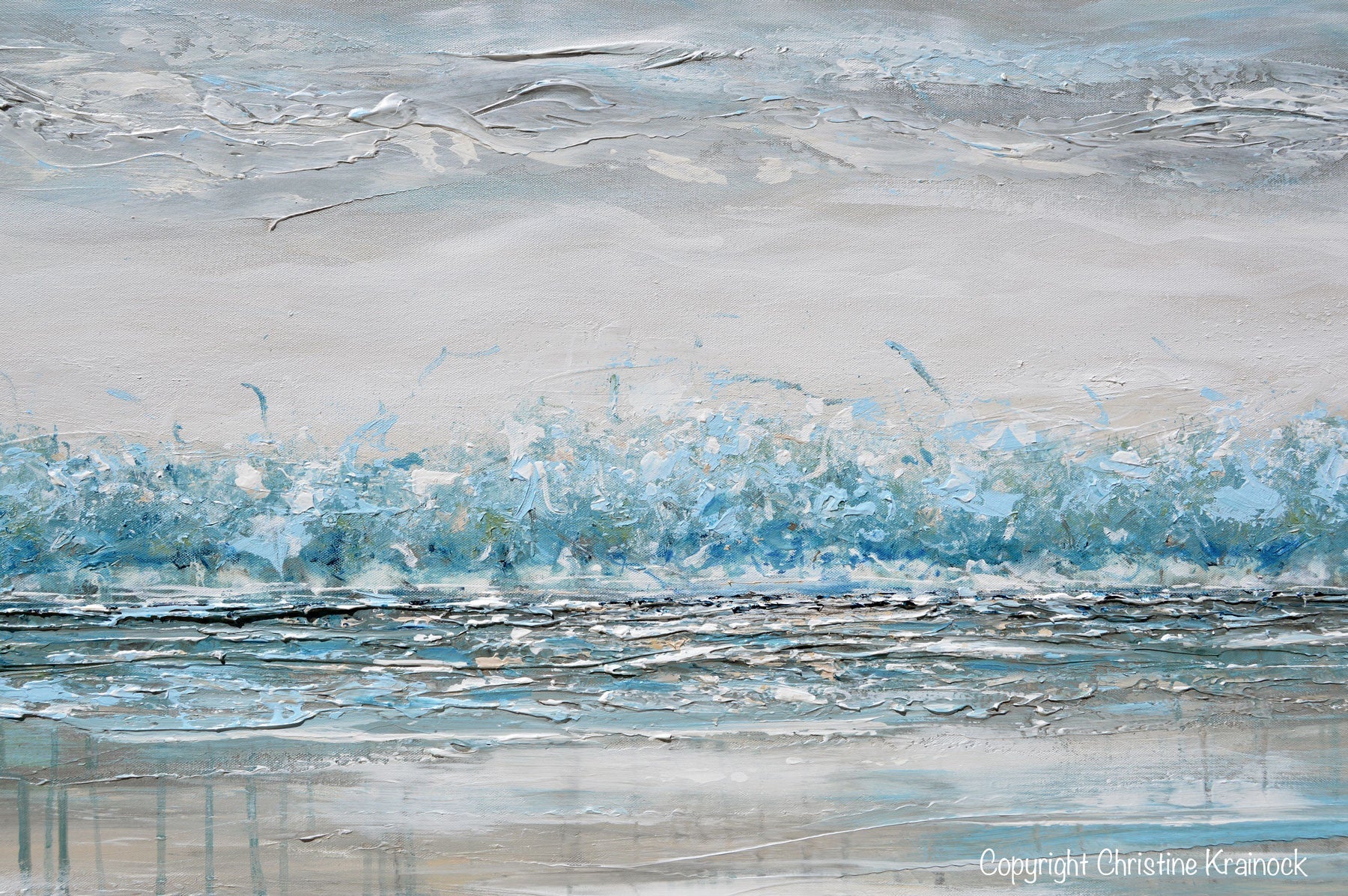 "Peace and Calm" GICLEE PRINT Art Abstract Painting Landscape Teal Blue Aqua Grey Trees LARGE Canvas Wall Art Decor