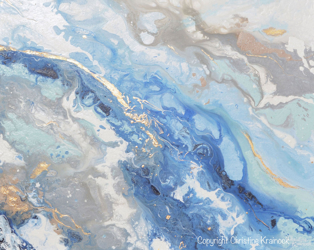 "Found Solace II" GICLEE PRINT Art Modern Blue White Abstract Painting Gold Leaf Coastal Beach