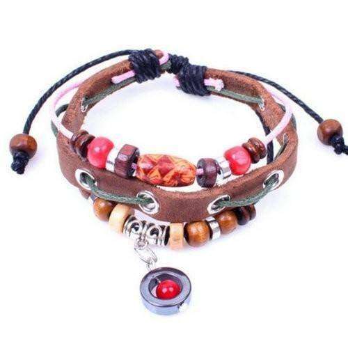 Funky Rainbow Beaded Leather Bracelet Red