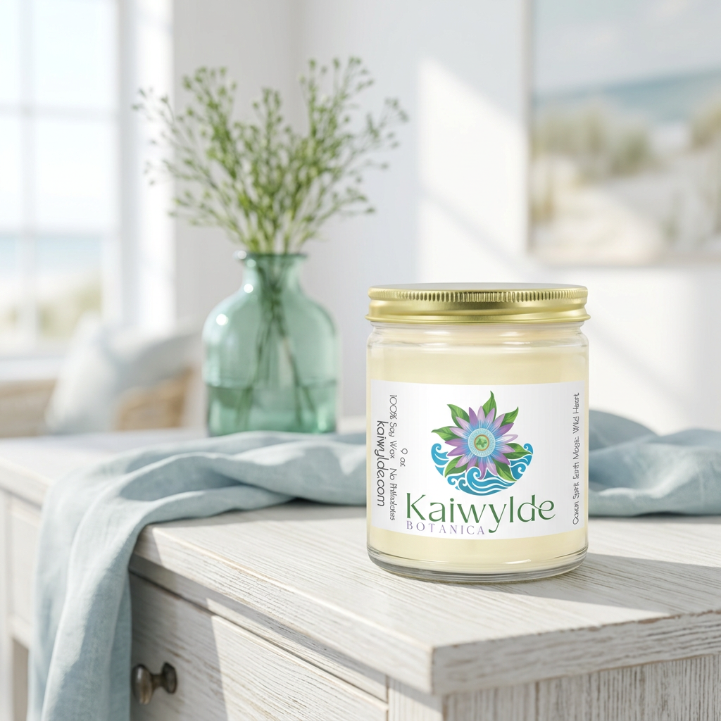 Kaiwylde 9 oz candle in a coastal home