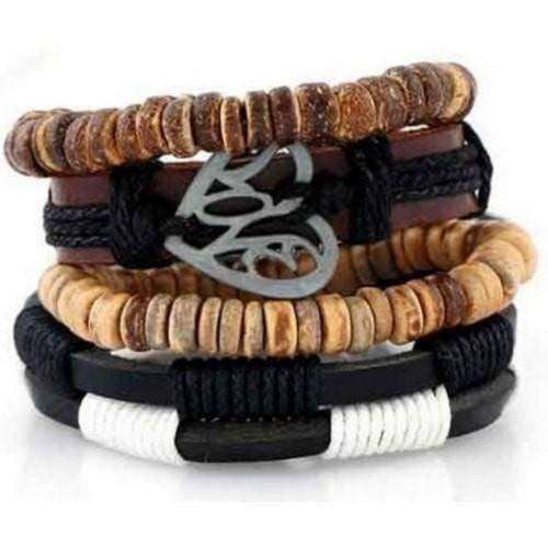Love Inspirational Coconut Shell Beaded Leather Multilayer Bracelet Set Brown