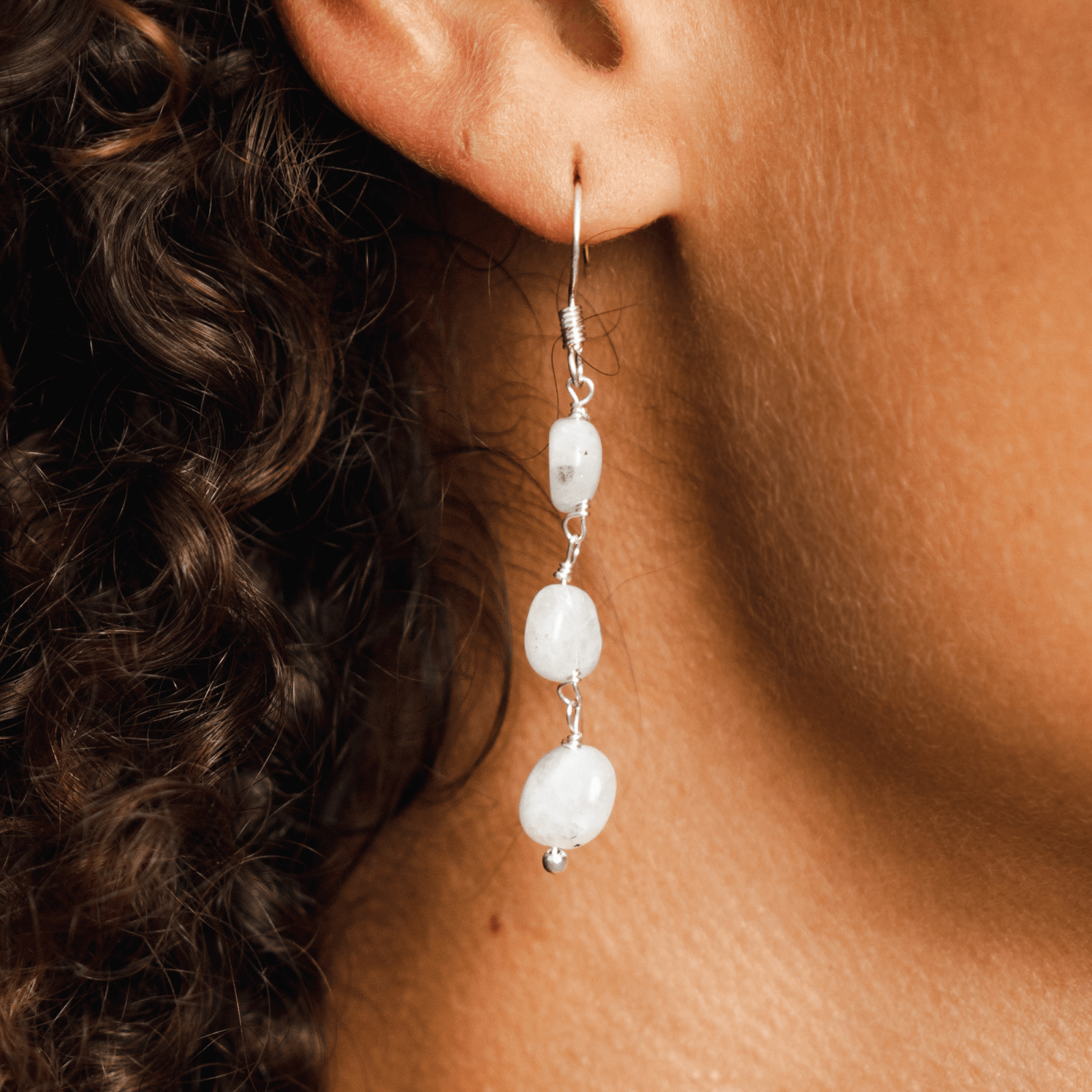Moonstone Waterfall Earrings Silver