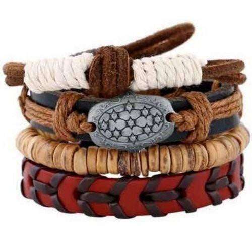 Mystic Star, Coconut Shell Bead And Red Leather Multilayer Bracelet Set Red
