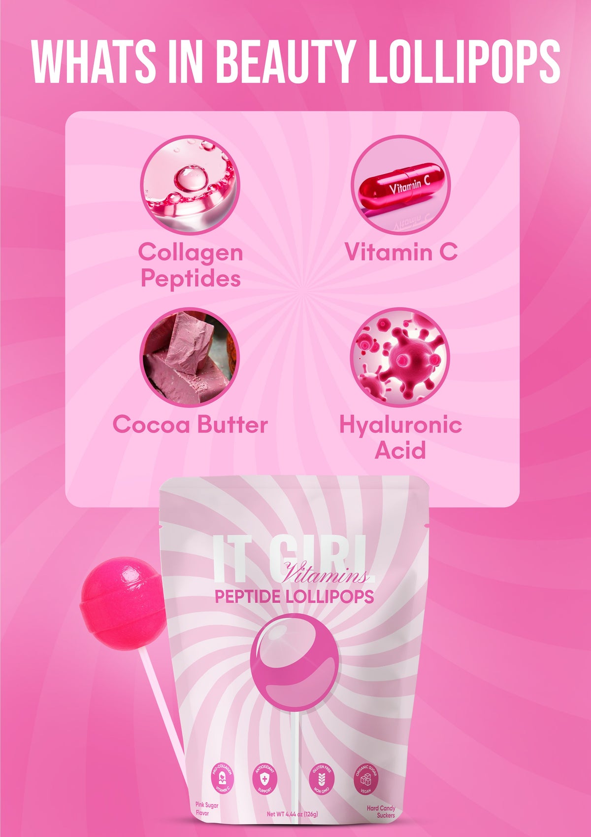 It Girl Beauty Lollipops - Collagen Peptides & Vitamin C Healthy Candy for Skin, Hair, Nails