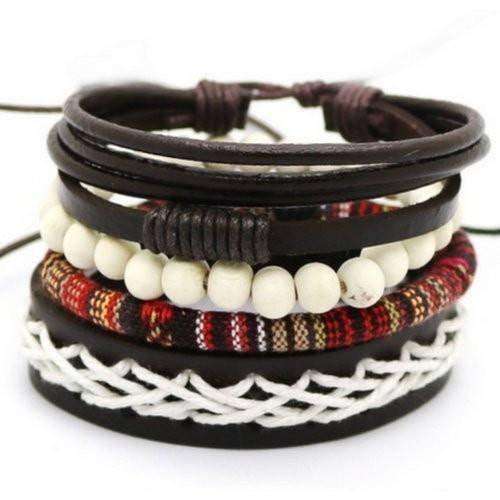 Simplicity Red, Black And White Leather Multilayer Bracelet Set White