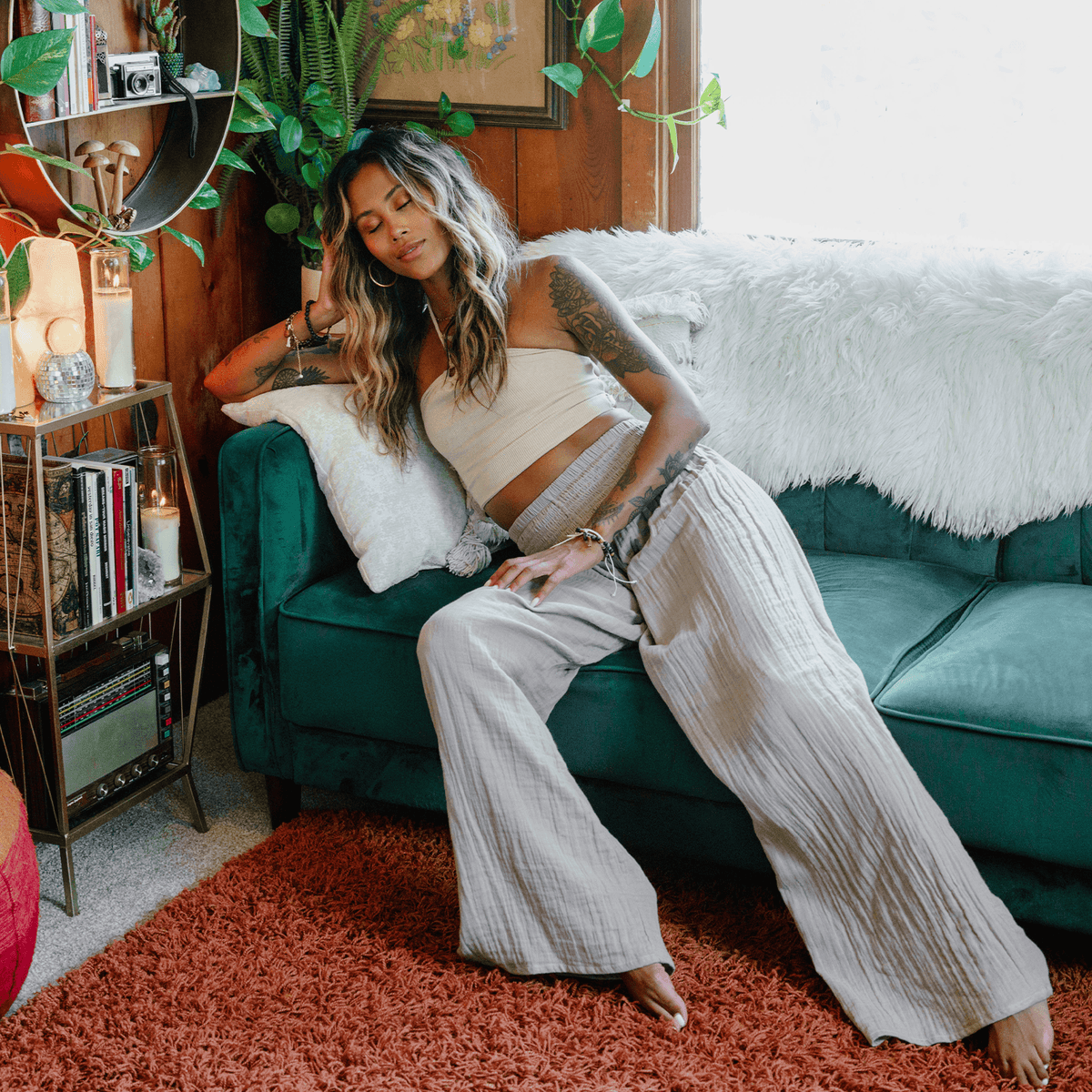 Stone Wide Leg Cotton Pants