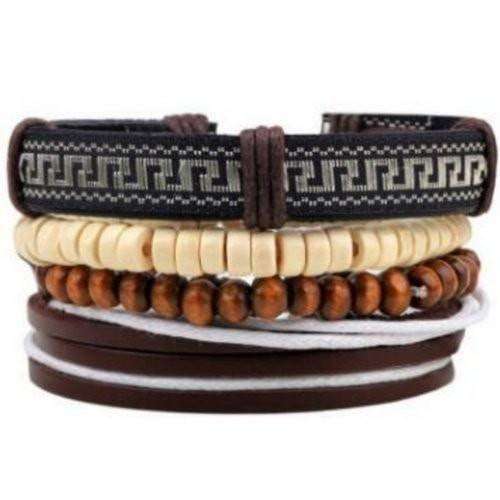 Wooden Bead Anti-war Leather Multilayer Bracelet Brown